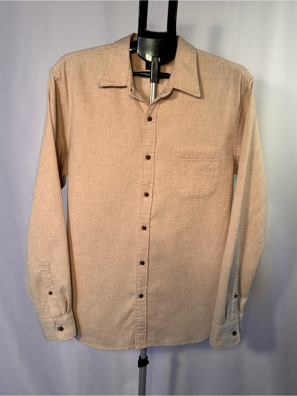 J. Crew Men's Long-Sleeve Oatmeal Button-Down Shirt Waffle Texture Dobby Cloth L